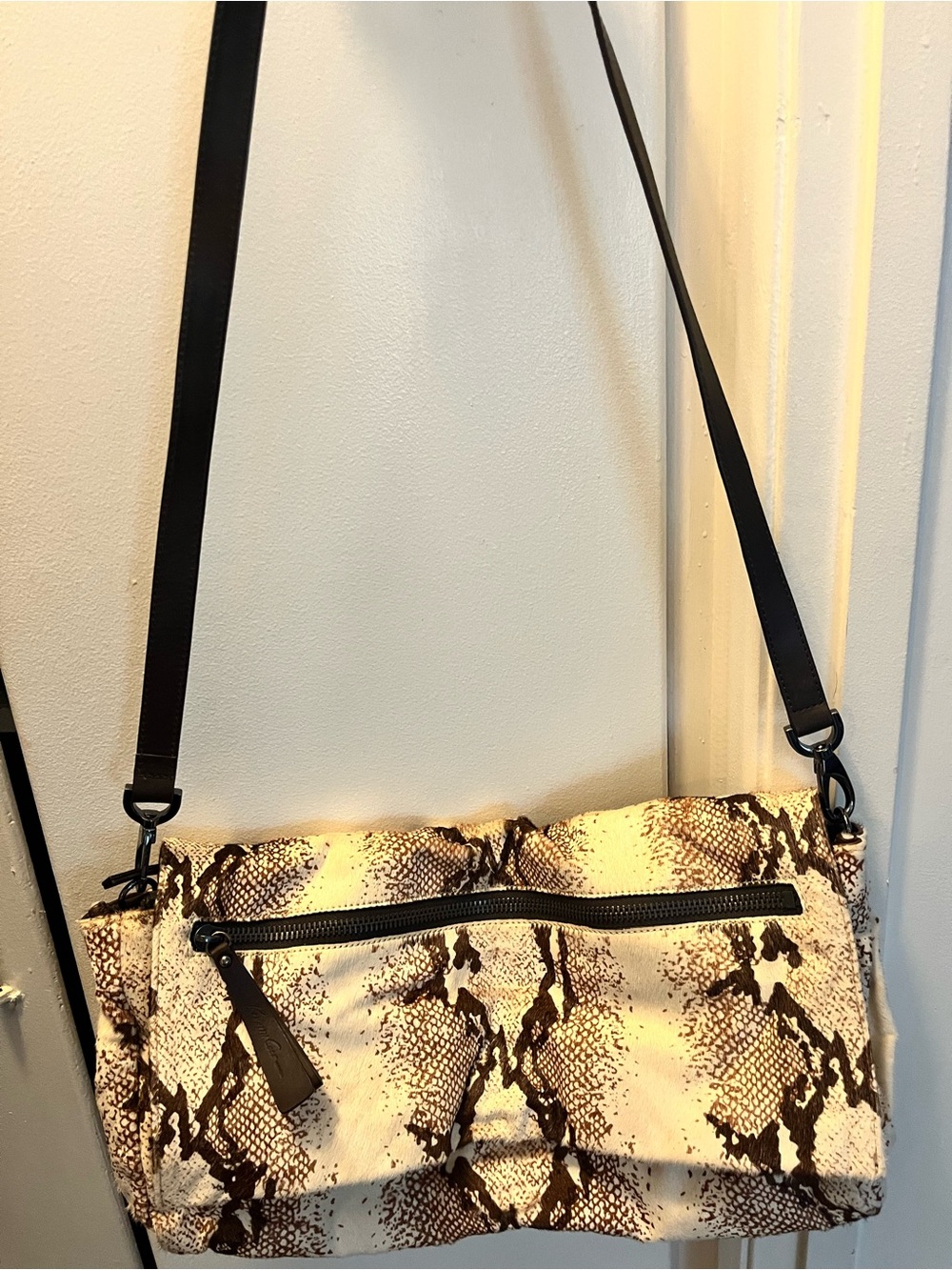 Kenneth Cole New York New Brown and Cream Calf Hair Clutch/Crossbody